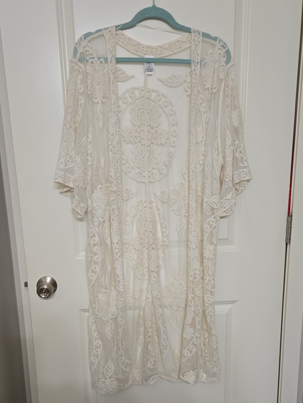 Sheer Embroidered Kimono in Cream